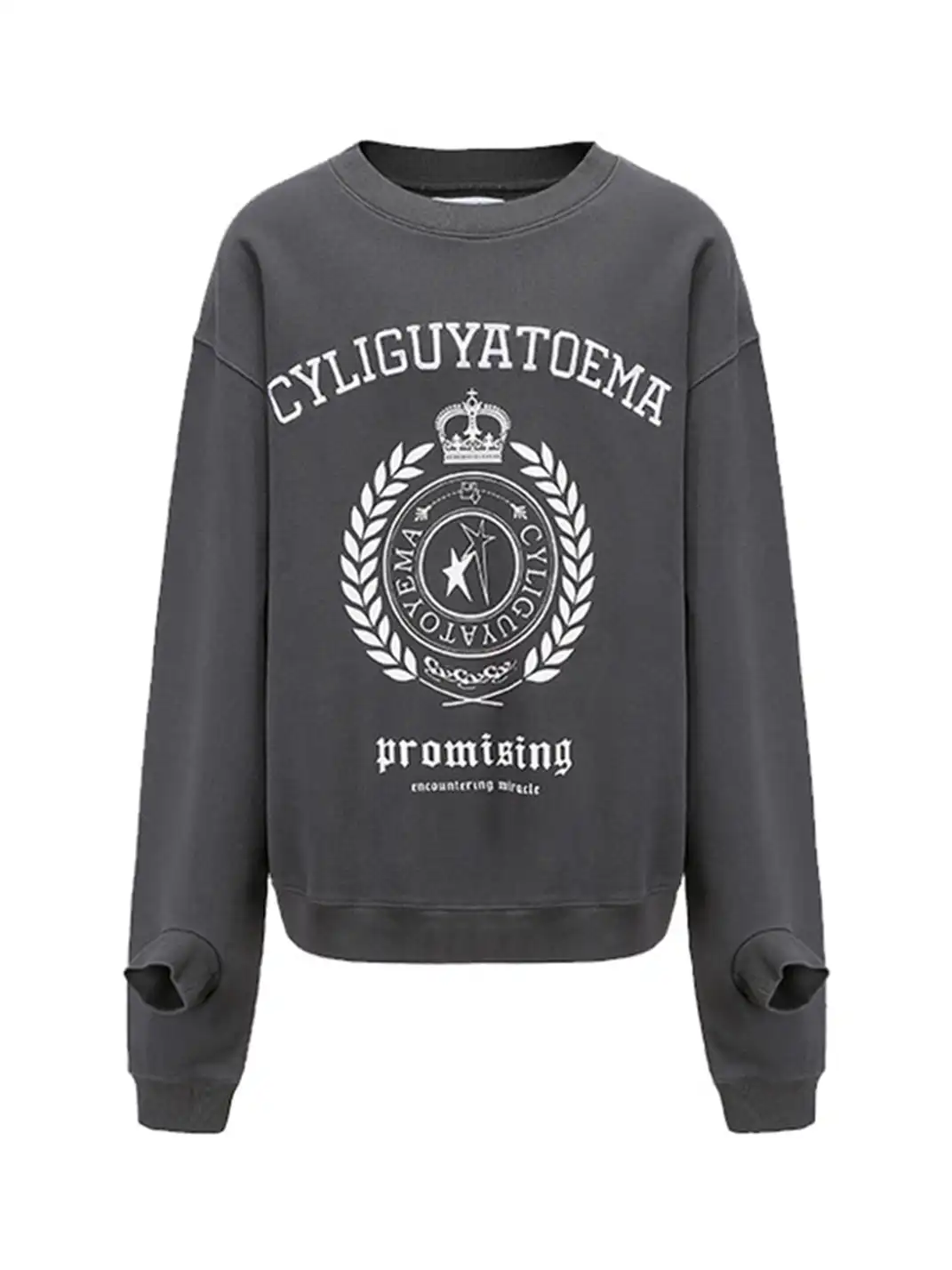 CYCYCY | Retro Embroidered Wheat Ear Print Crew Neck Sweatshirt