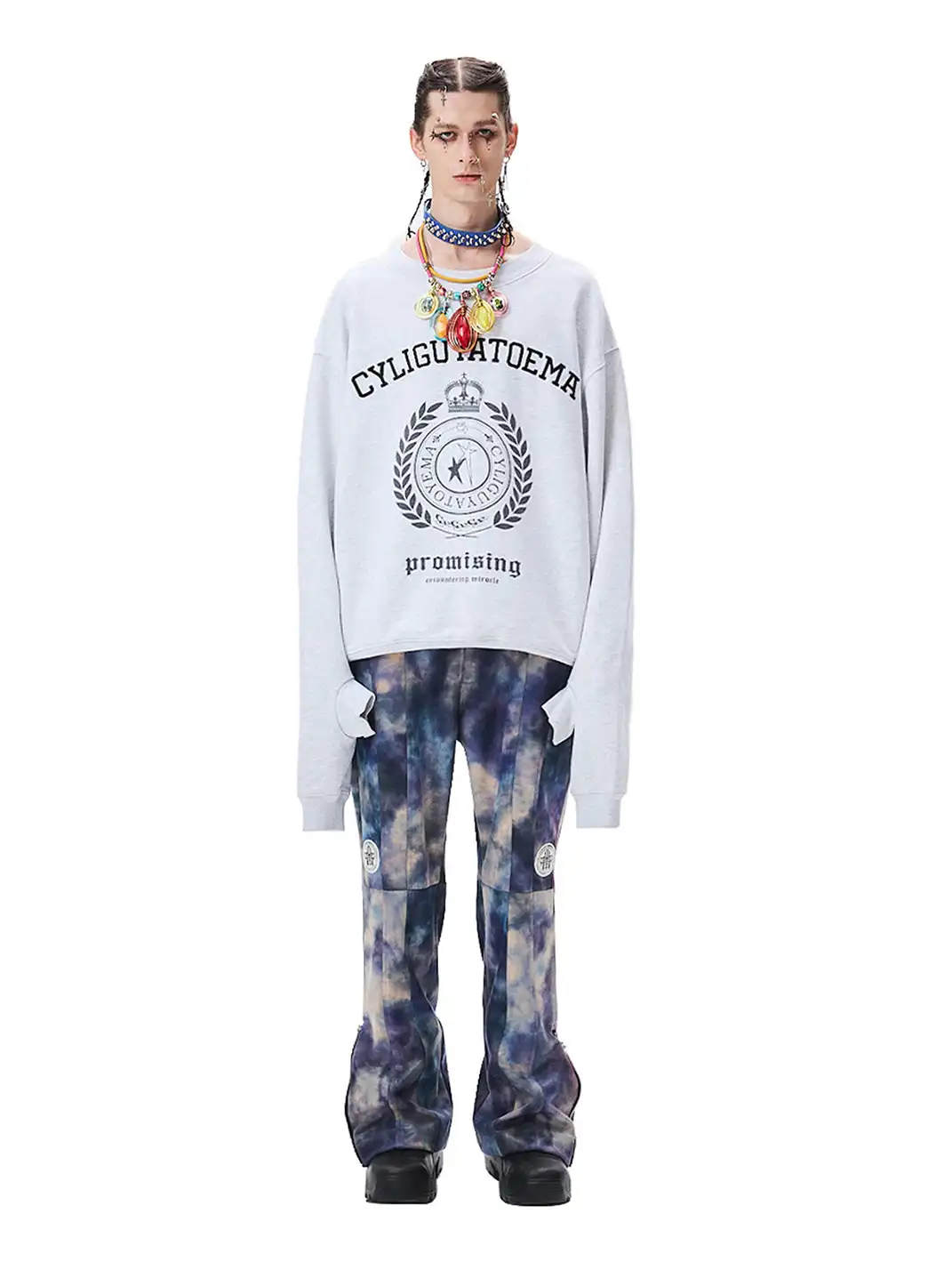 CYCYCY | Retro Embroidered Wheat Ear Print Crew Neck Sweatshirt