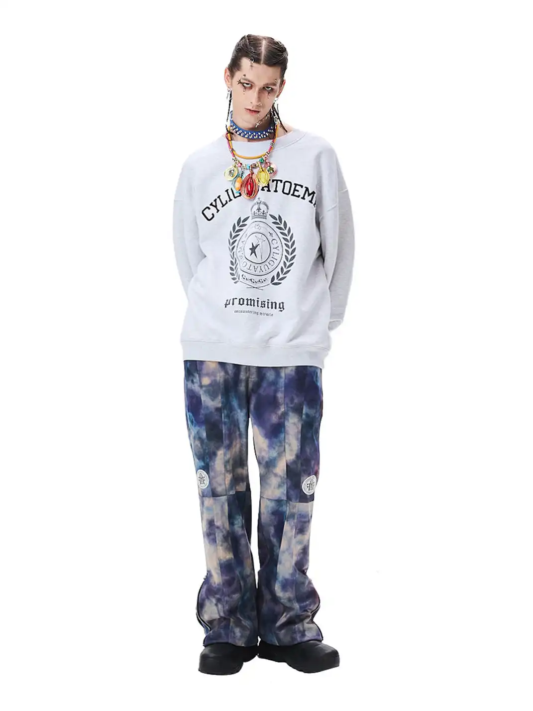 CYCYCY | Retro Embroidered Wheat Ear Print Crew Neck Sweatshirt