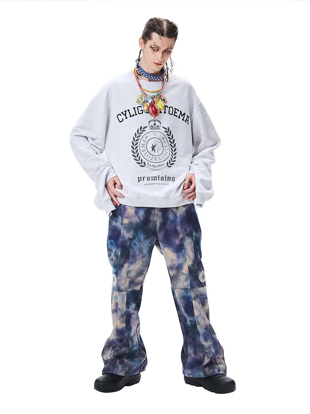 CYCYCY | Retro Embroidered Wheat Ear Print Crew Neck Sweatshirt