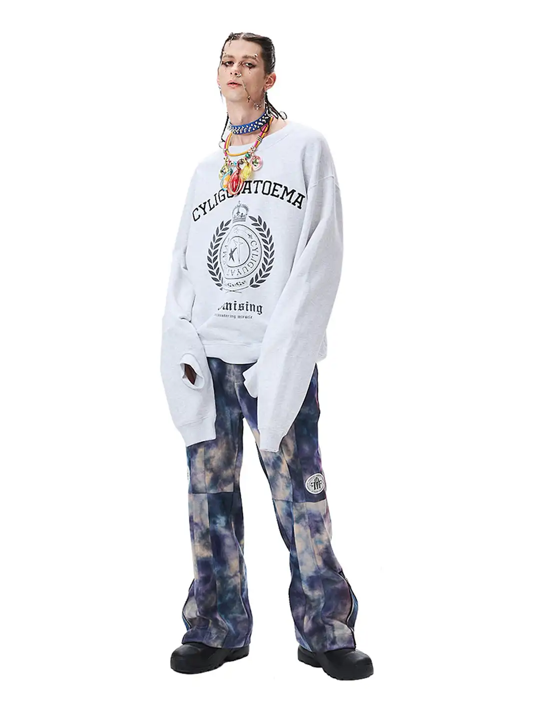 CYCYCY | Retro Embroidered Wheat Ear Print Crew Neck Sweatshirt