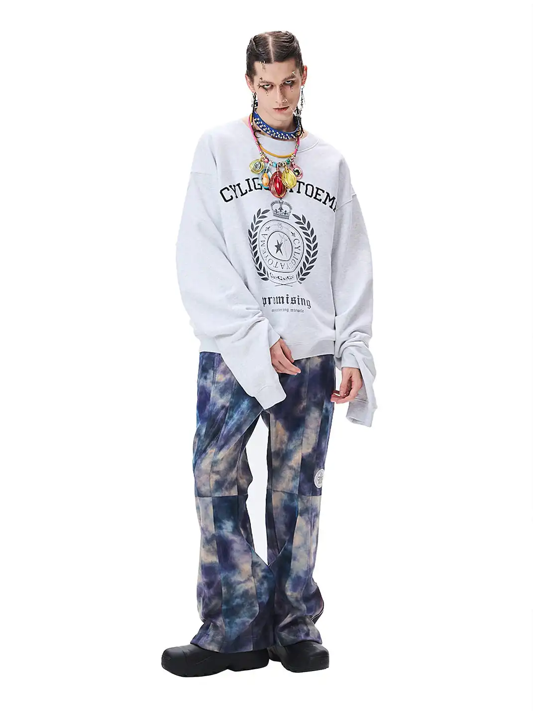 CYCYCY | Retro Embroidered Wheat Ear Print Crew Neck Sweatshirt