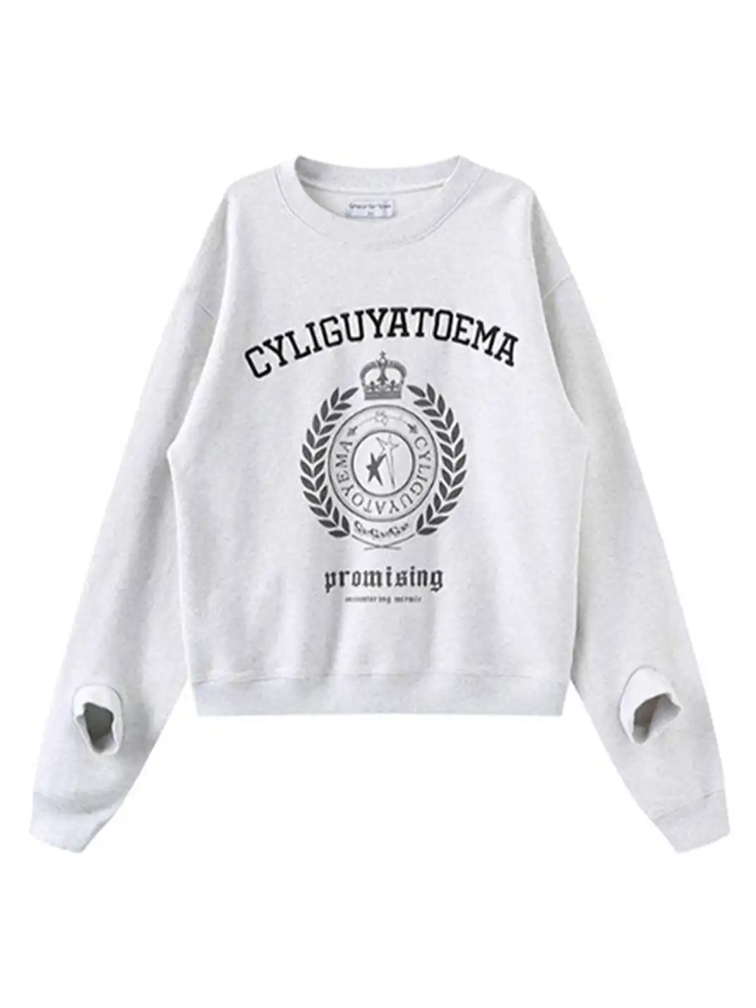 CYCYCY | Retro Embroidered Wheat Ear Print Crew Neck Sweatshirt