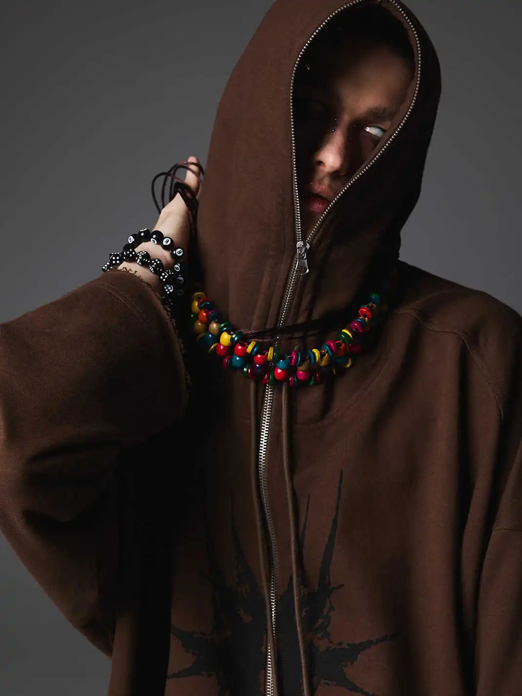 CYCYCY | Totem Embroidery Print Distressed Patchwork Hoodie