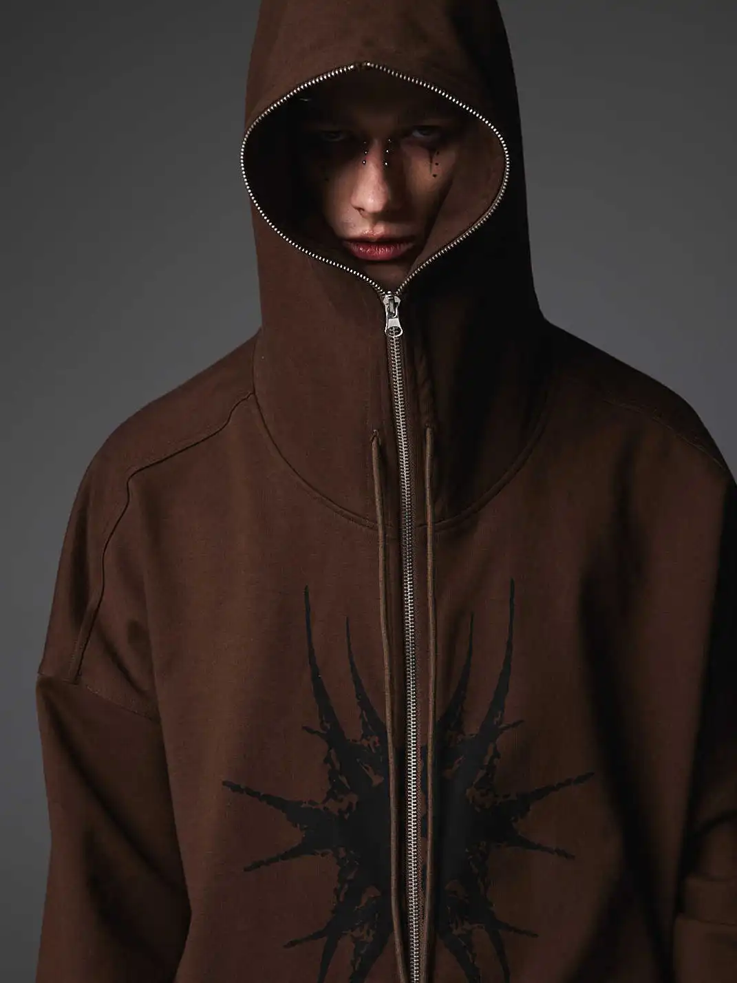 CYCYCY | Totem Embroidery Print Distressed Patchwork Hoodie