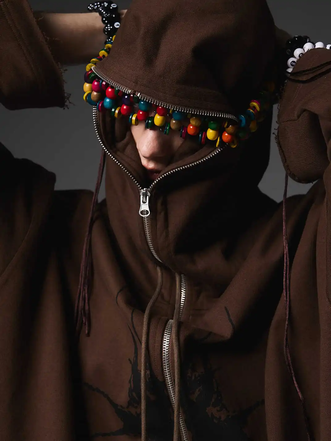 CYCYCY | Totem Embroidery Print Distressed Patchwork Hoodie
