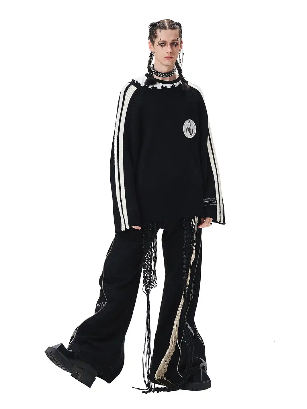 CYCYCY | Punk Ripped Retro Color-Blocked Sweater