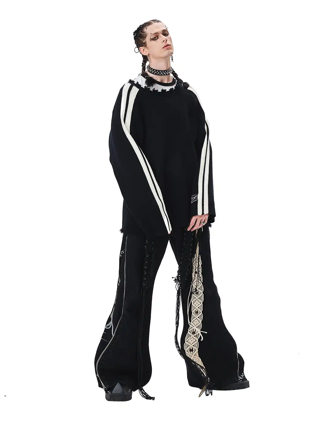 CYCYCY | Punk Ripped Retro Color-Blocked Sweater