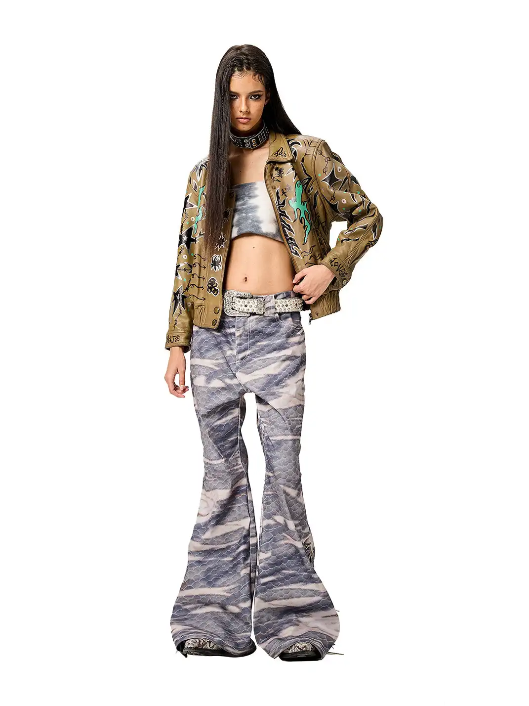 CYCYCY | Retro Tiger Stripe Camouflage Drawstring Adjustable Jeans