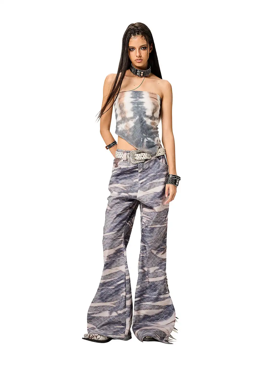 CYCYCY | Retro Tiger Stripe Camouflage Drawstring Adjustable Jeans