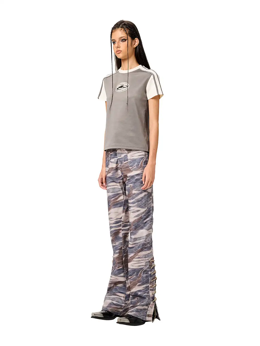 CYCYCY | Retro Tiger Stripe Camouflage Drawstring Adjustable Jeans