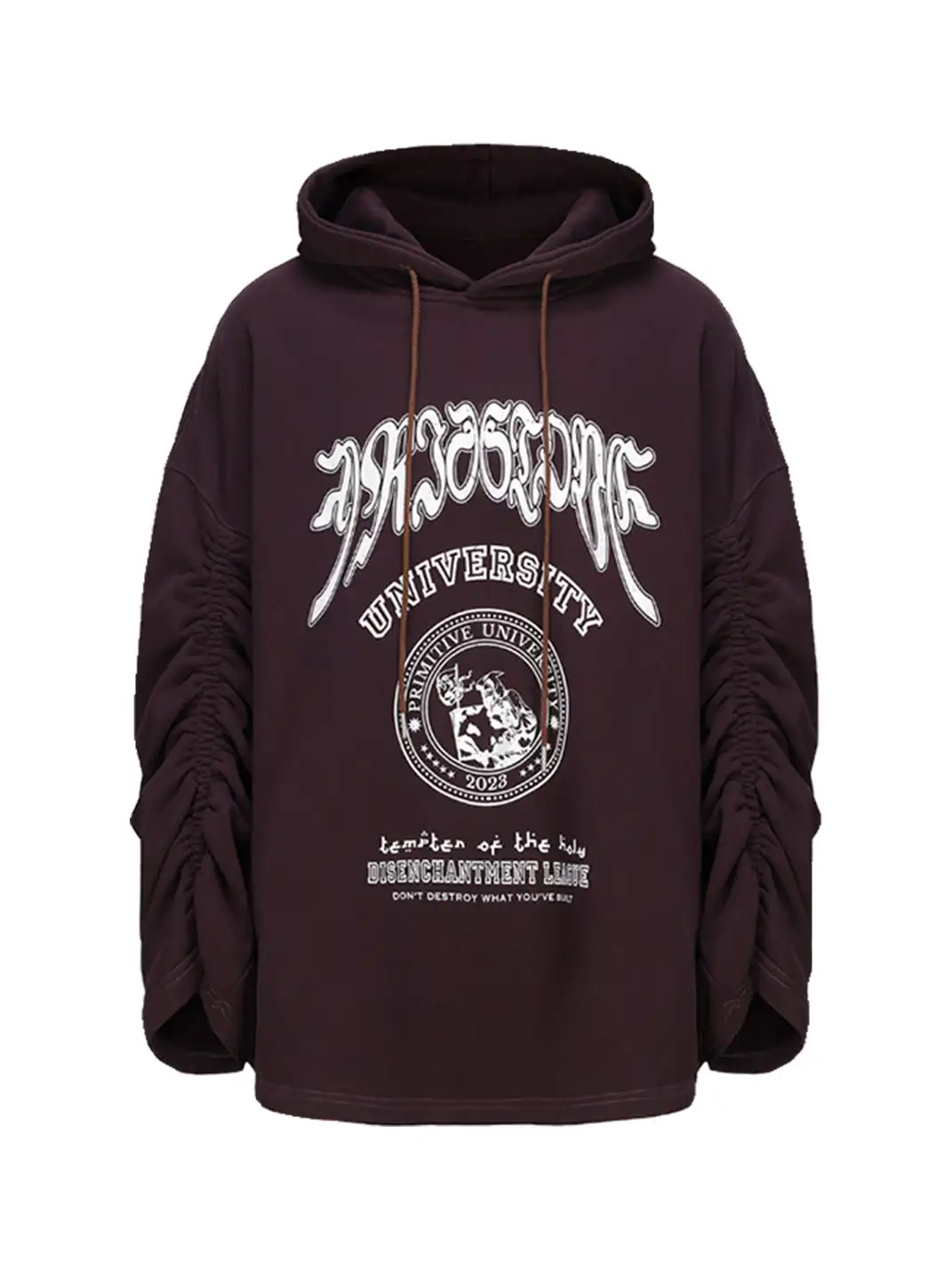 CYCYCY | Retro Burgundy Print Drawstring Hooded Sweatshirt