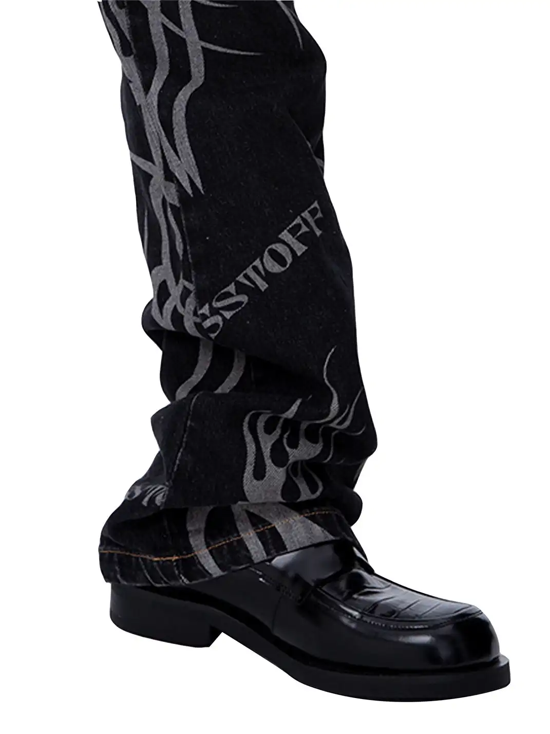 CYCYCY | Retro Square-Toe Crocodile-Patterned Patchwork Loafers-Black