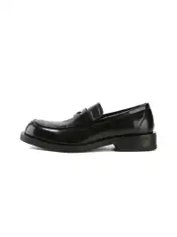 CYCYCY | Retro Square-Toe Crocodile-Patterned Patchwork Loafers-Black