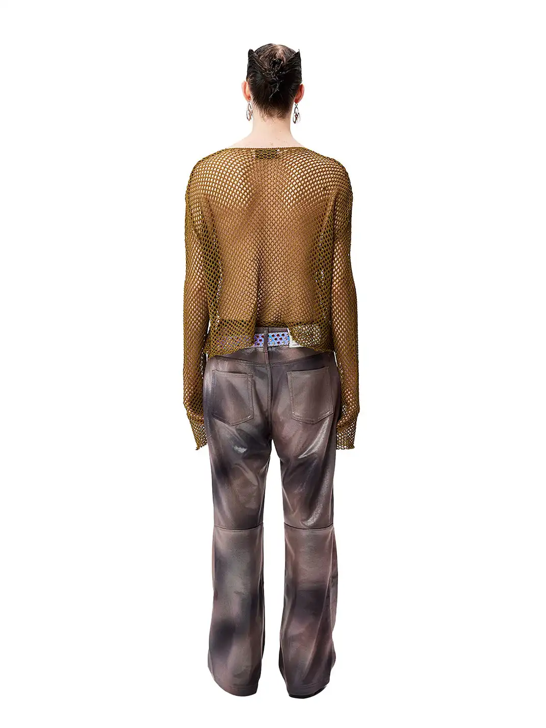 CYCYCY | Tie-Dye Reflective Patchwork Leather Pants