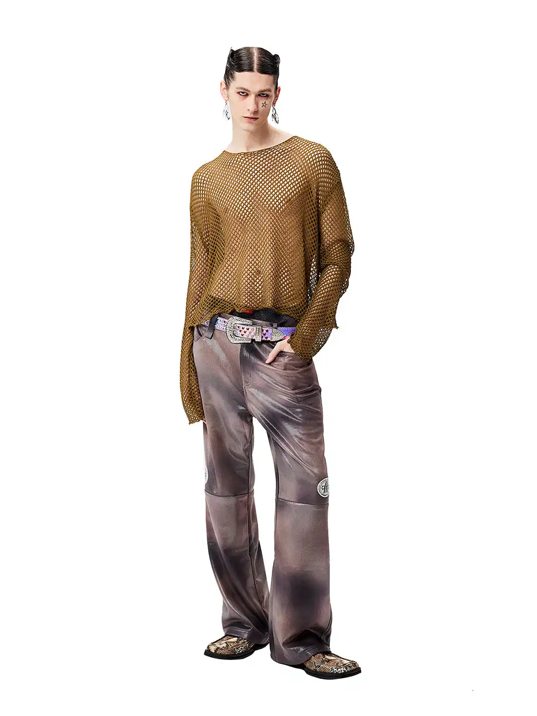 CYCYCY | Tie-Dye Reflective Patchwork Leather Pants