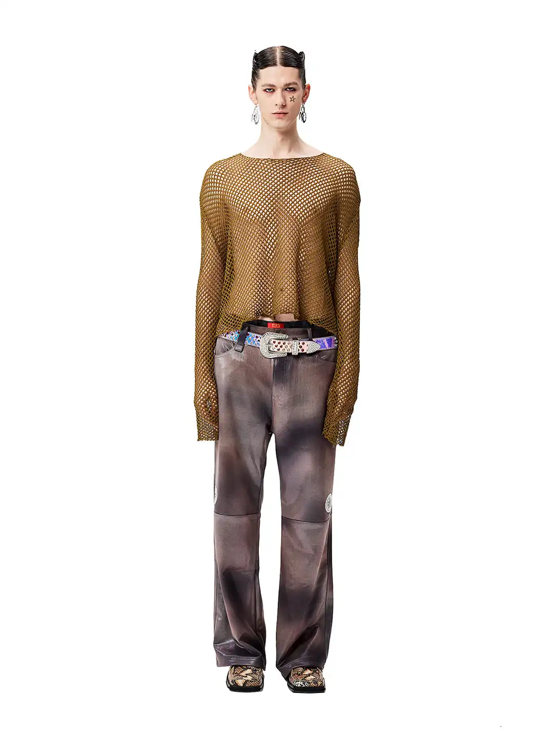 CYCYCY | Tie-Dye Reflective Patchwork Leather Pants