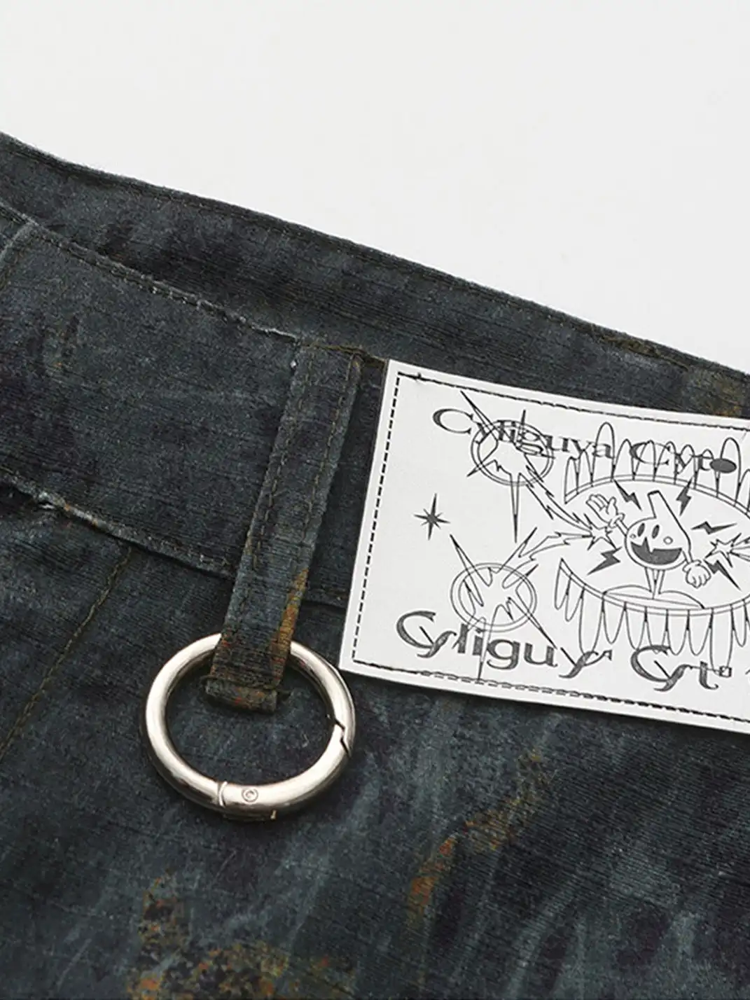 CYCYCY | Frayed And Mottled Flame Pattern Jeans