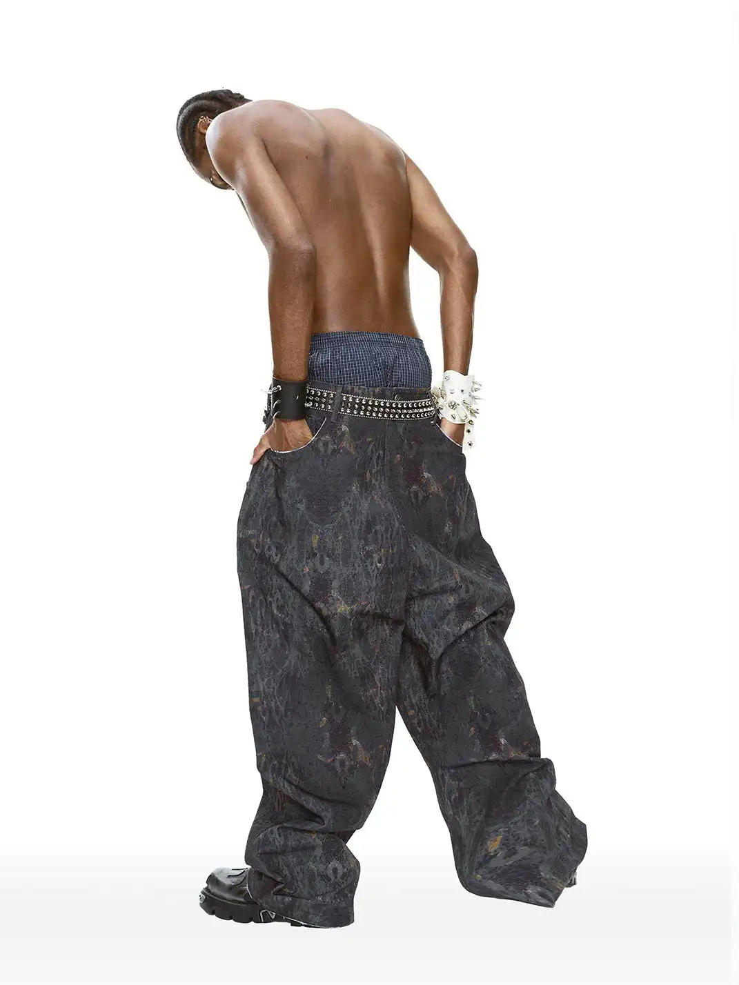 CYCYCY | Frayed And Mottled Flame Pattern Jeans