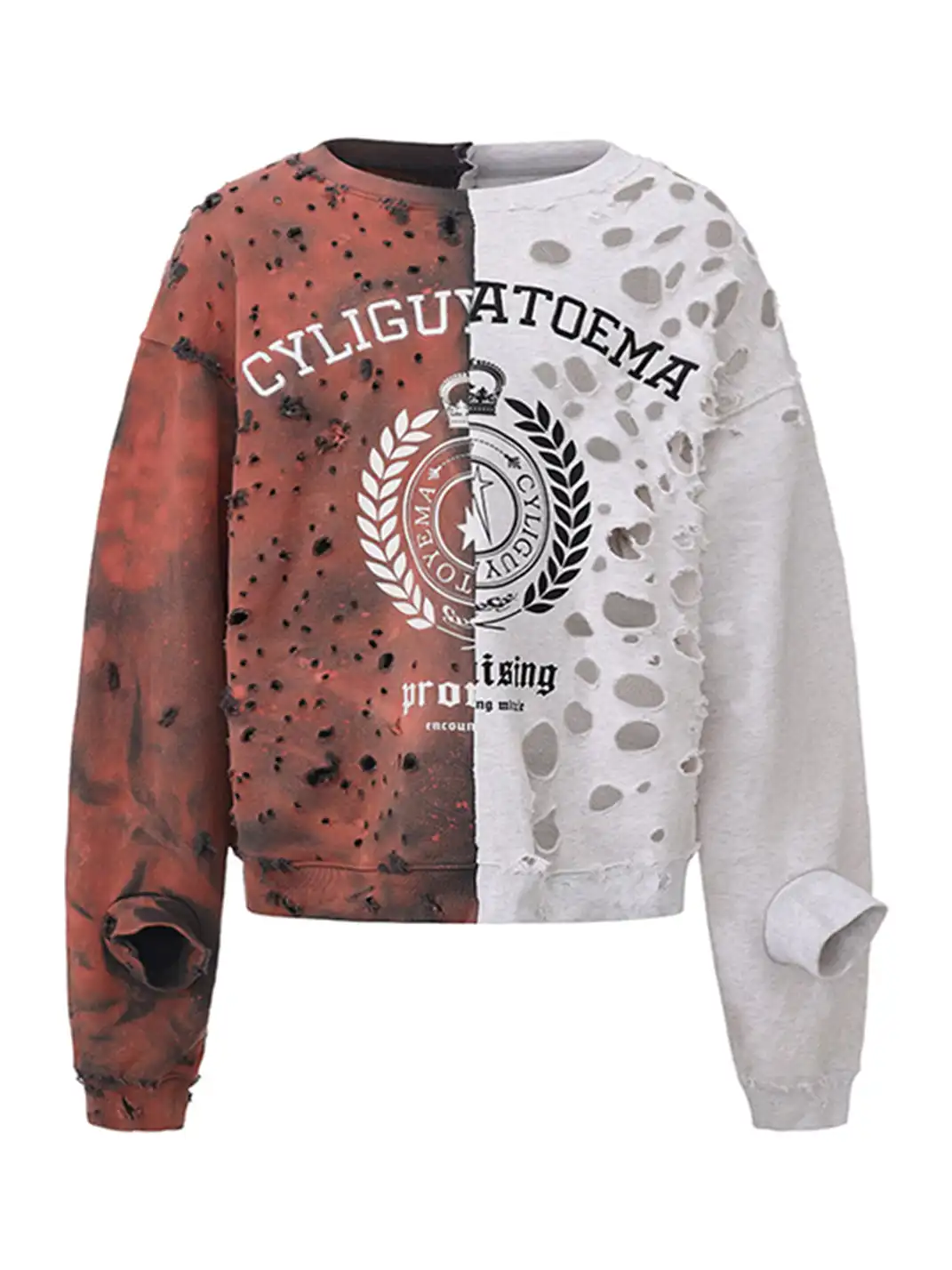 CYCYCY | Two-Tone Cutout Ripped Crew Neck Sweatshirt