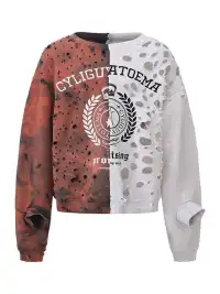 CYCYCY | Two-Tone Cutout Ripped Crew Neck Sweatshirt