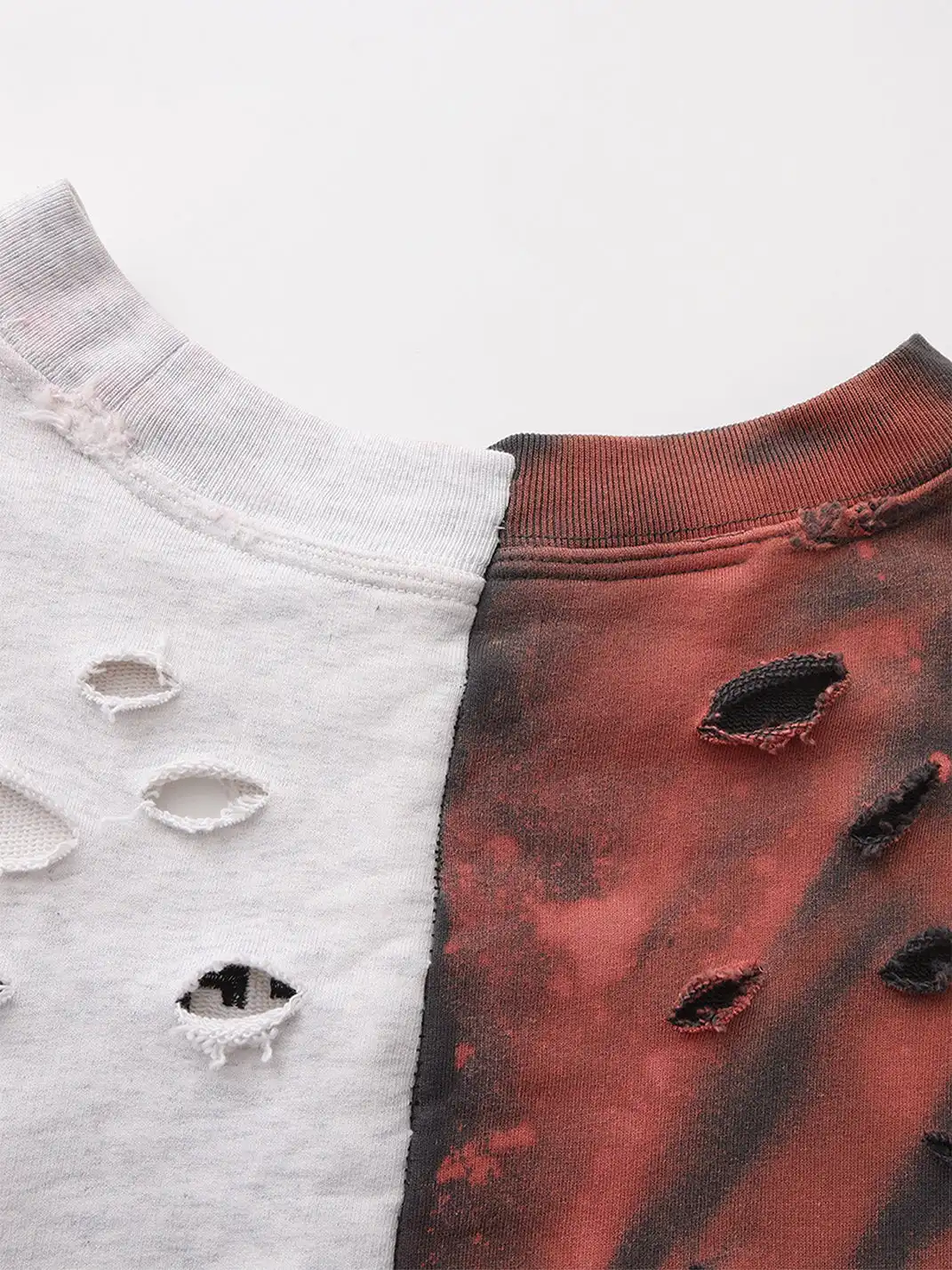 CYCYCY | Two-Tone Cutout Ripped Crew Neck Sweatshirt