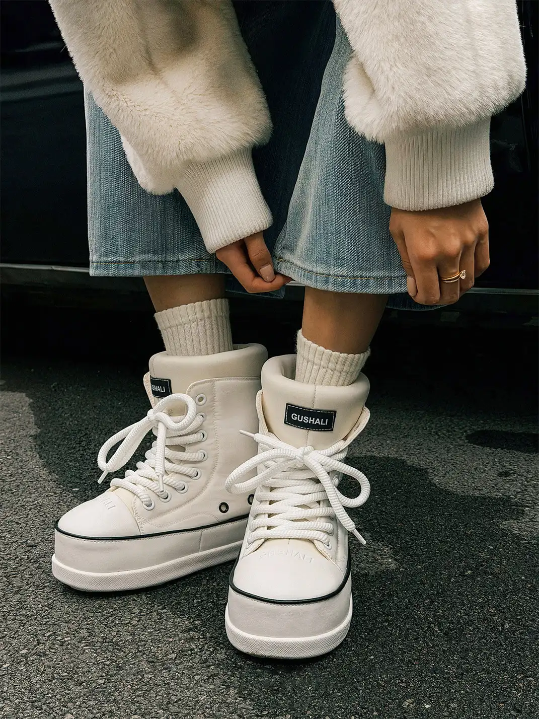 GSL | Shell Toe Platform Mid-Calf Boots-White