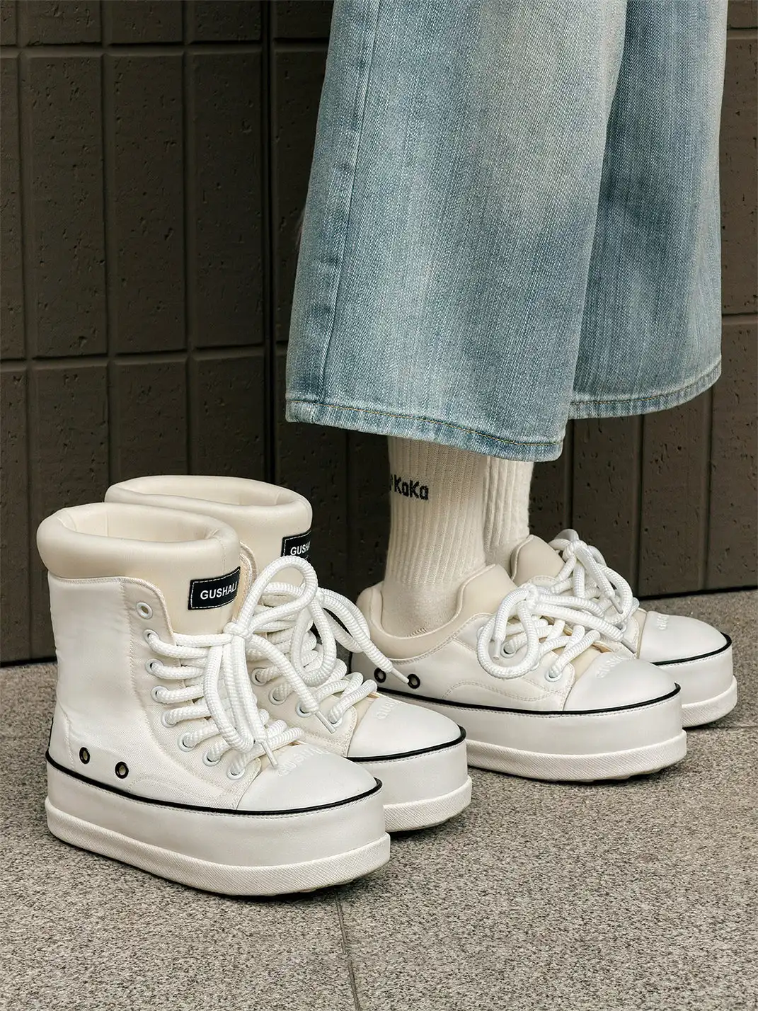 GSL | Retro Distressed Platform Sneakers-White