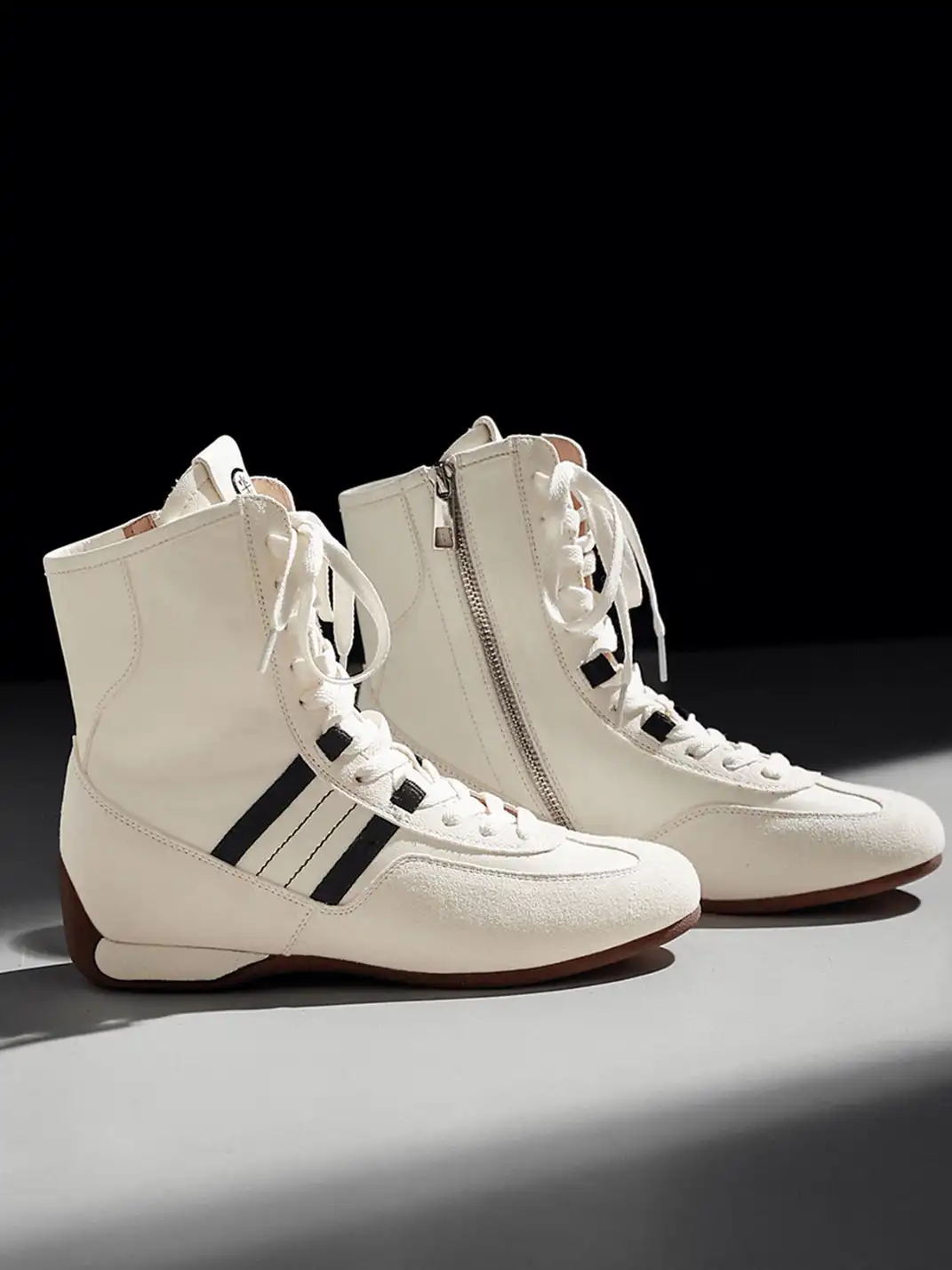 White Moose | Lace-Up Side Zip Ankle Boots-White