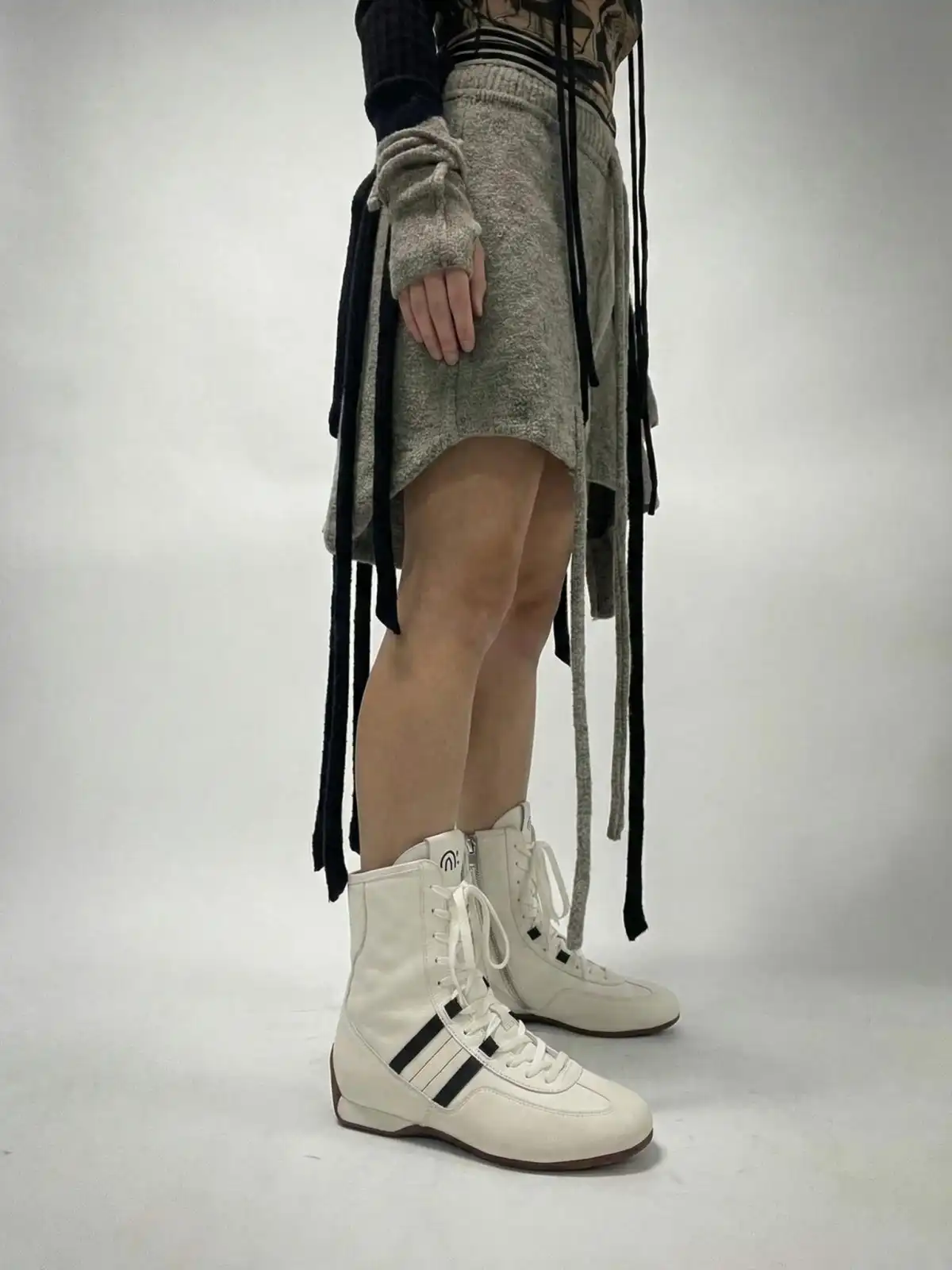 White Moose | Lace-Up Side Zip Ankle Boots-White