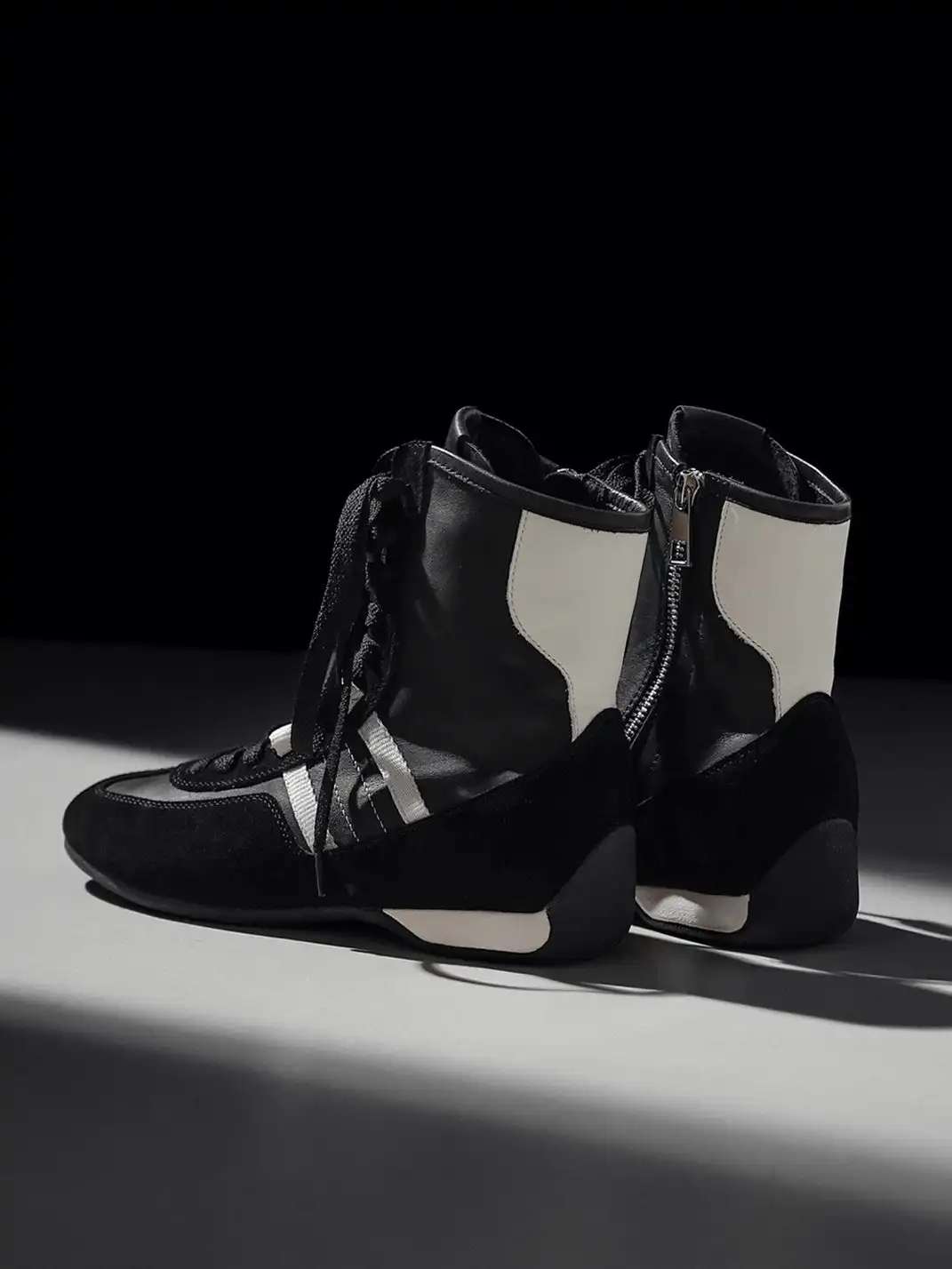 White Moose | Lace-Up Side Zip Ankle Boots-Black