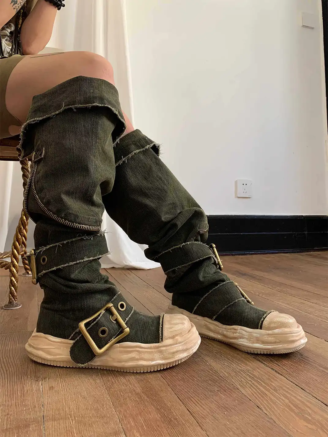 WrongSolution | "BreakTheRules" Multi-Wear Broken Canvas Leather Boots