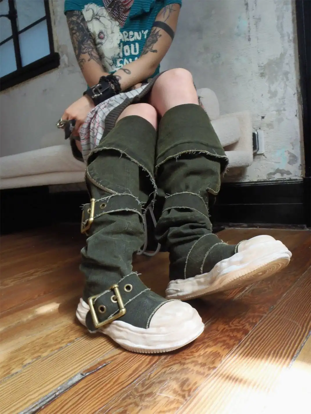 WrongSolution | "BreakTheRules" Multi-Wear Broken Canvas Leather Boots