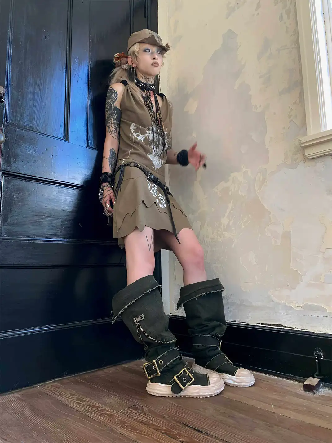 WrongSolution | "BreakTheRules" Multi-Wear Broken Canvas Leather Boots