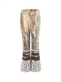 WrongSolution | Printed Spider Web Distressed Patchwork Flared Trousers