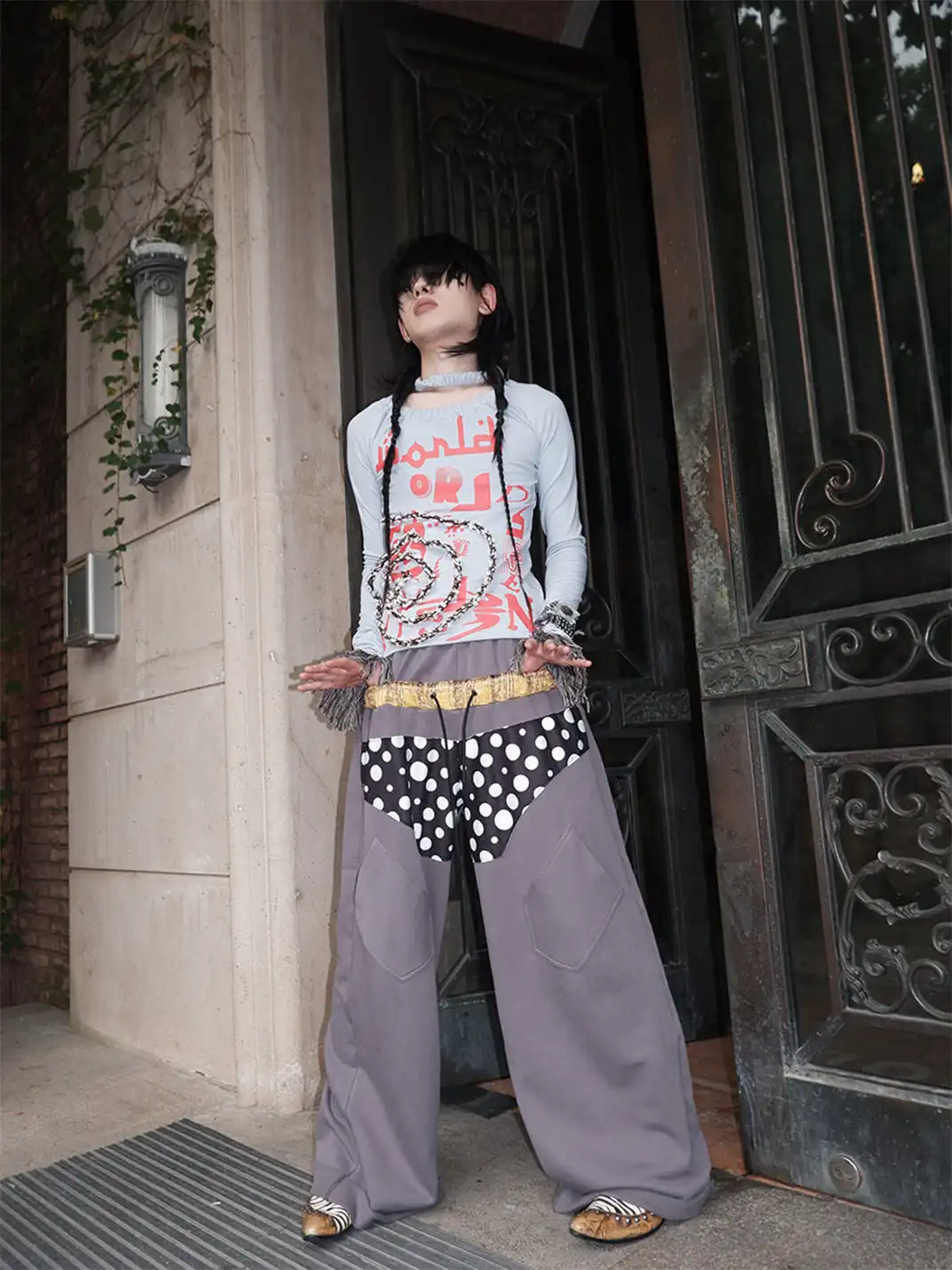 WrongSolution | "No Faith" Patchwork Low Waist Loose Pants