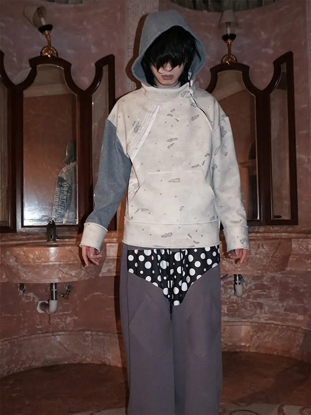 WrongSolution | "No Faith" Patchwork Low Waist Loose Pants