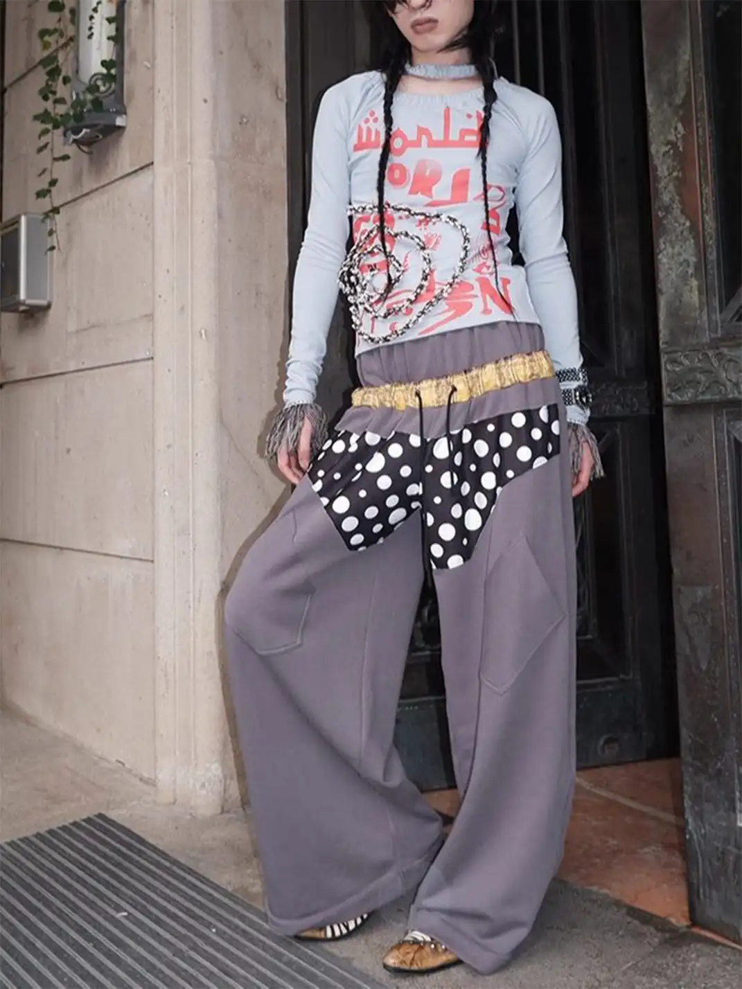 WrongSolution | "No Faith" Patchwork Low Waist Loose Pants