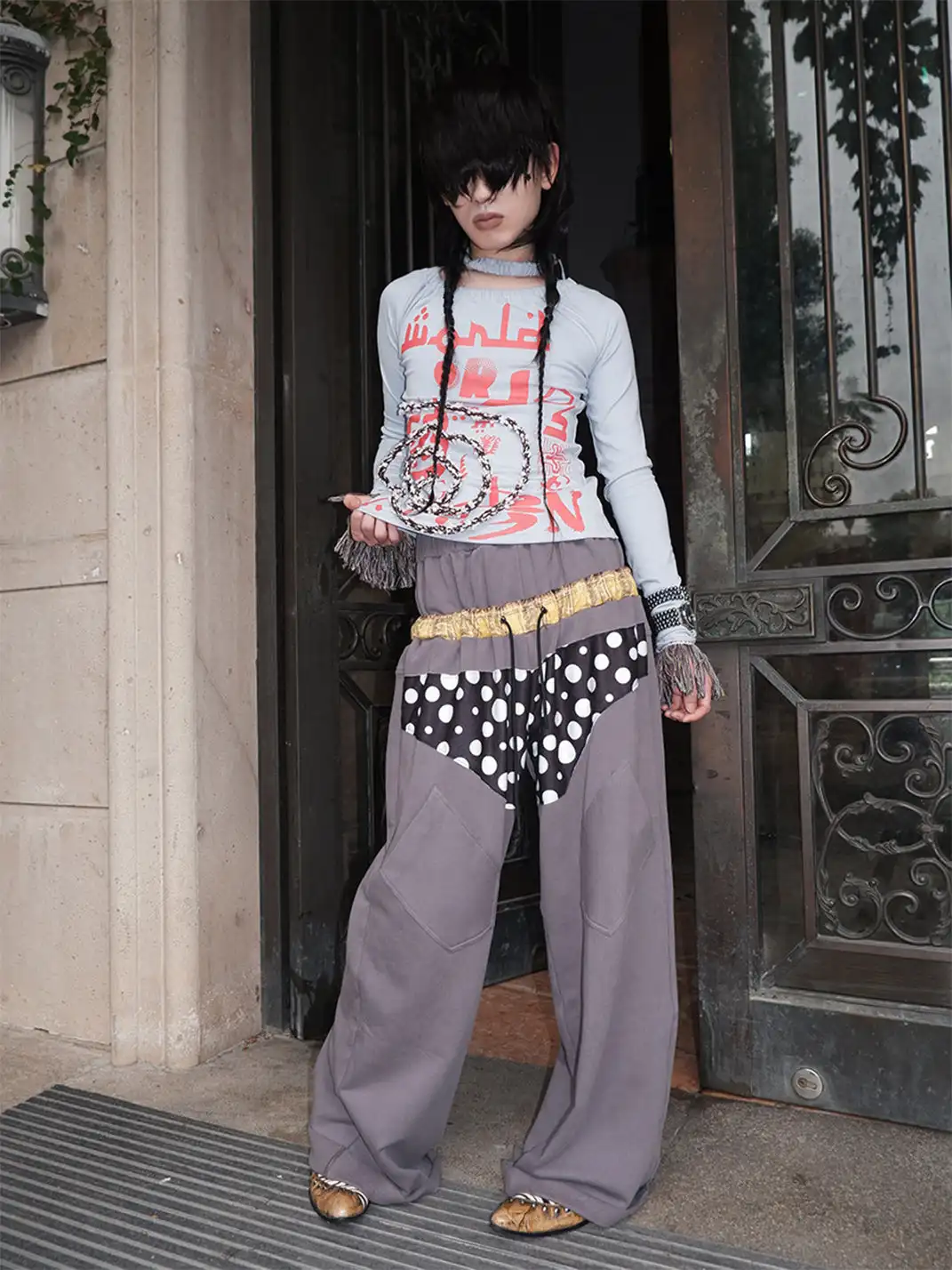 WrongSolution | "No Faith" Patchwork Low Waist Loose Pants