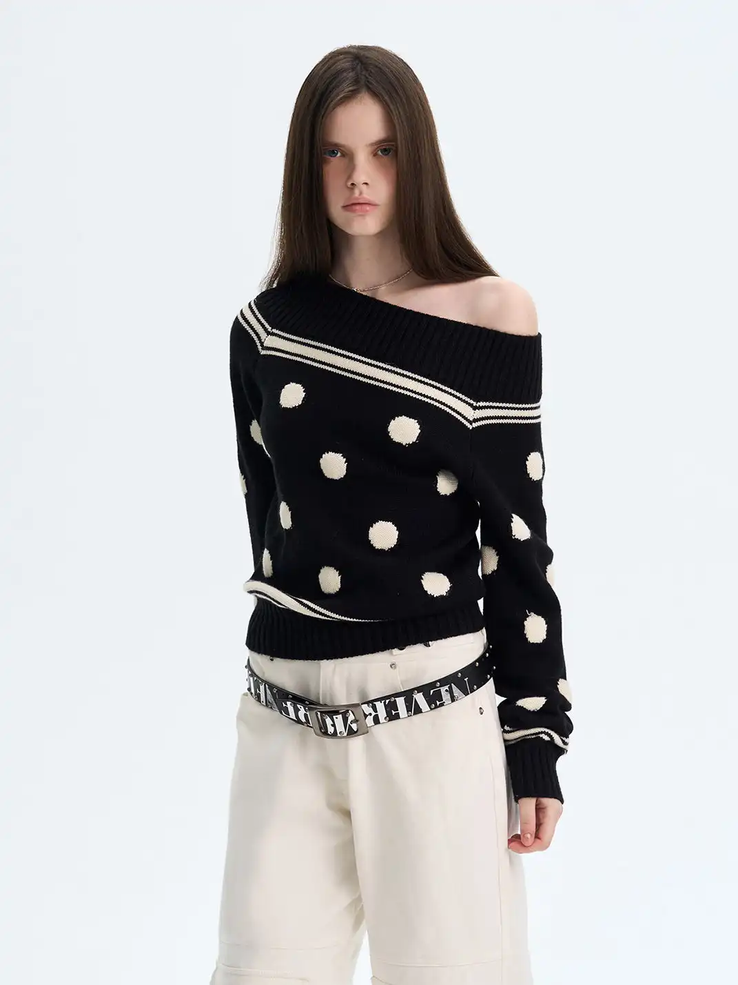 The NeverMore | Retro Color-Blocked Polka Dot Sweater