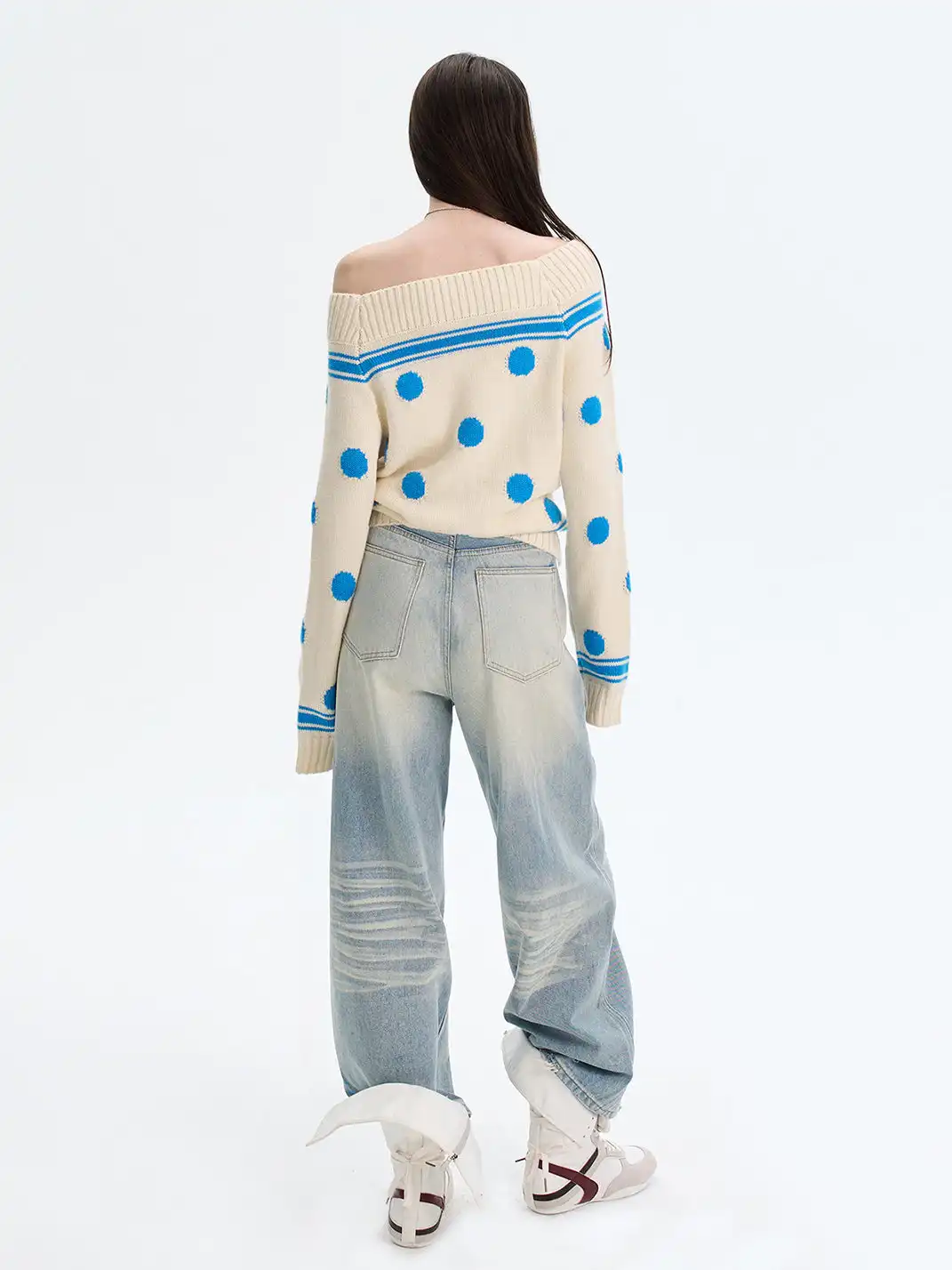 The NeverMore | Retro Color-Blocked Polka Dot Sweater