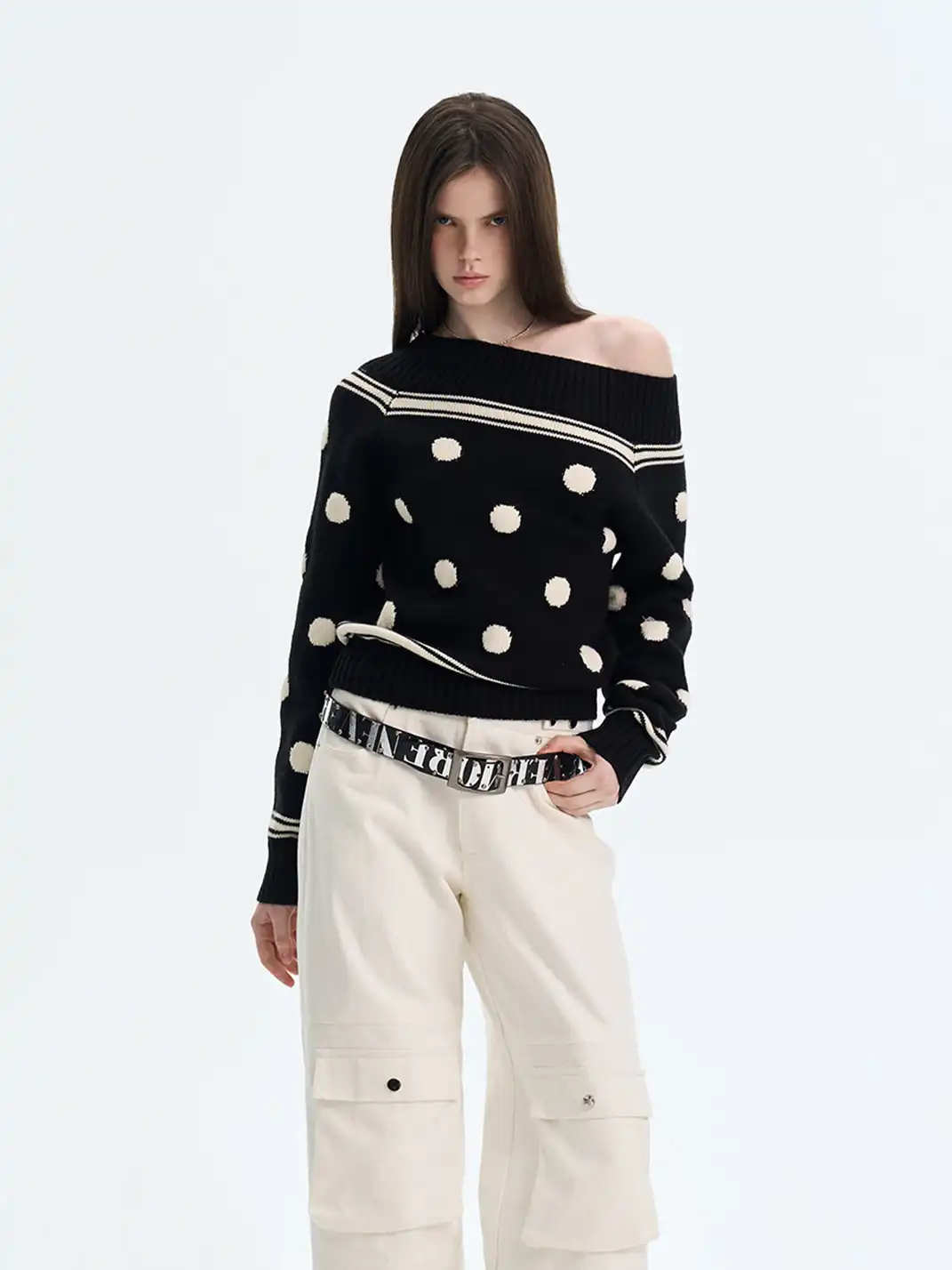The NeverMore | Retro Color-Blocked Polka Dot Sweater