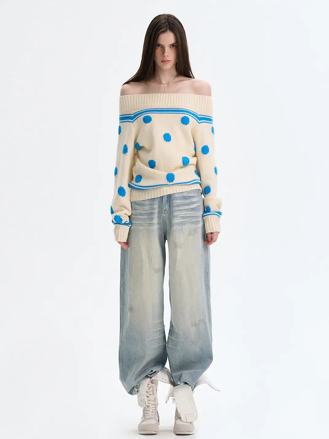 The NeverMore | Retro Color-Blocked Polka Dot Sweater