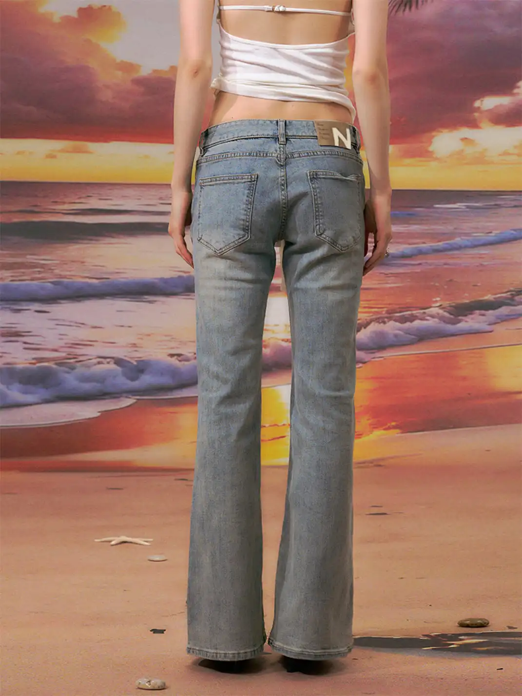 The NeverMore | Light Blue Low-Rise Flared Jeans