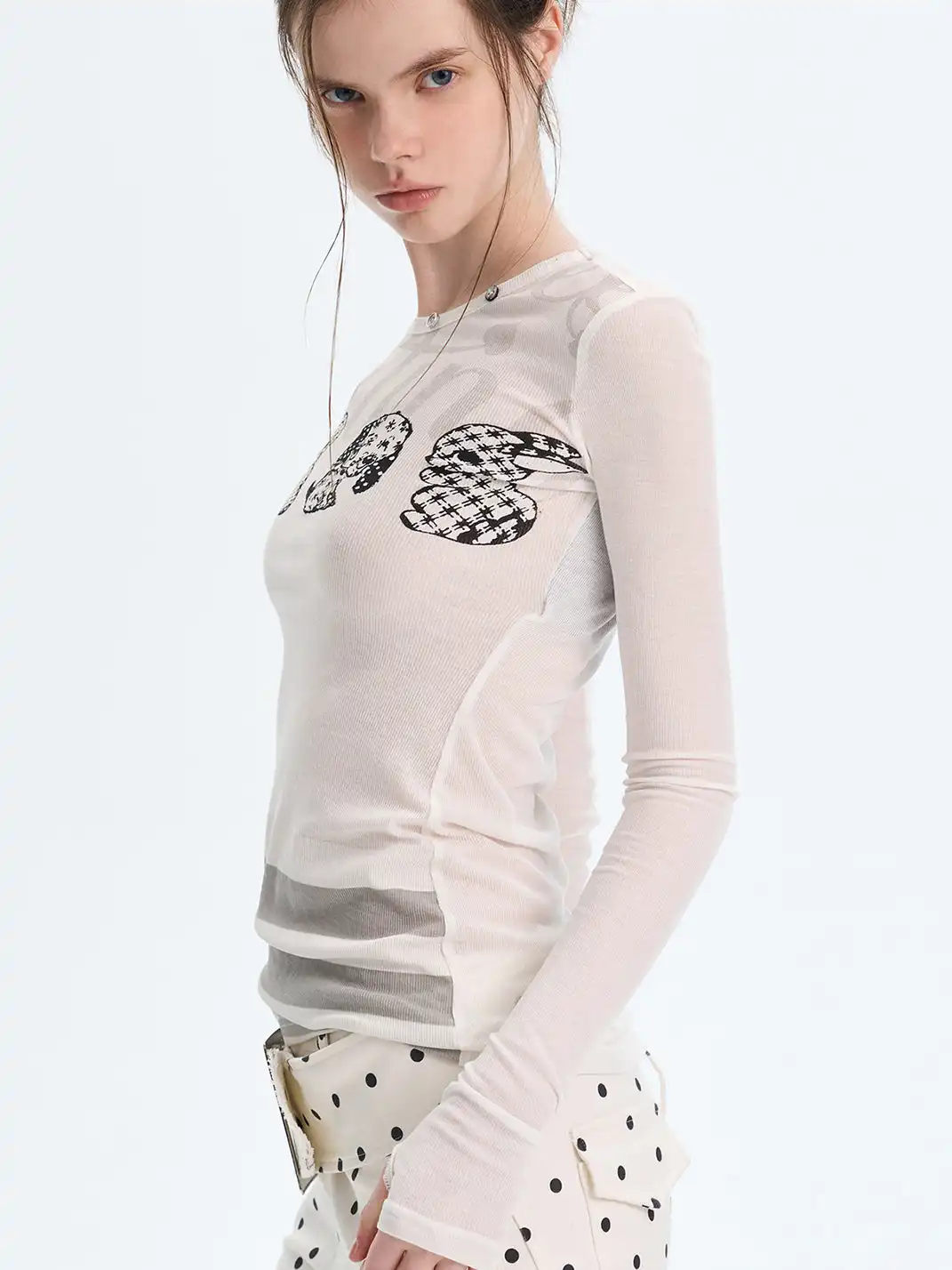 The NeverMore | Puppy Print Faux Two-Piece Knit T-Shirt