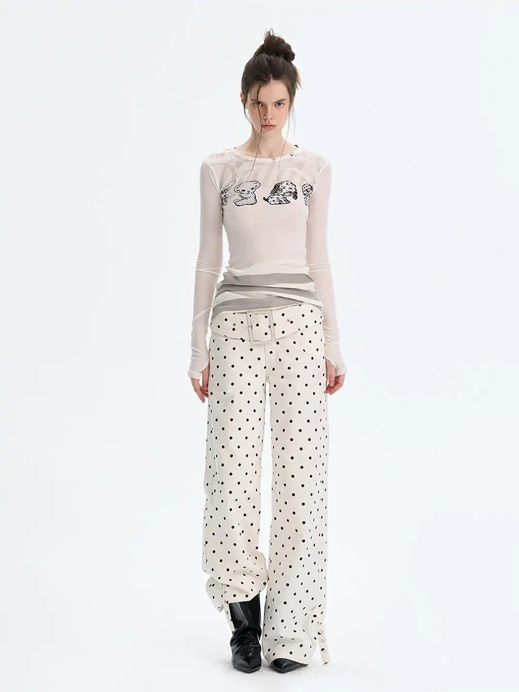 The NeverMore | Puppy Print Faux Two-Piece Knit T-Shirt