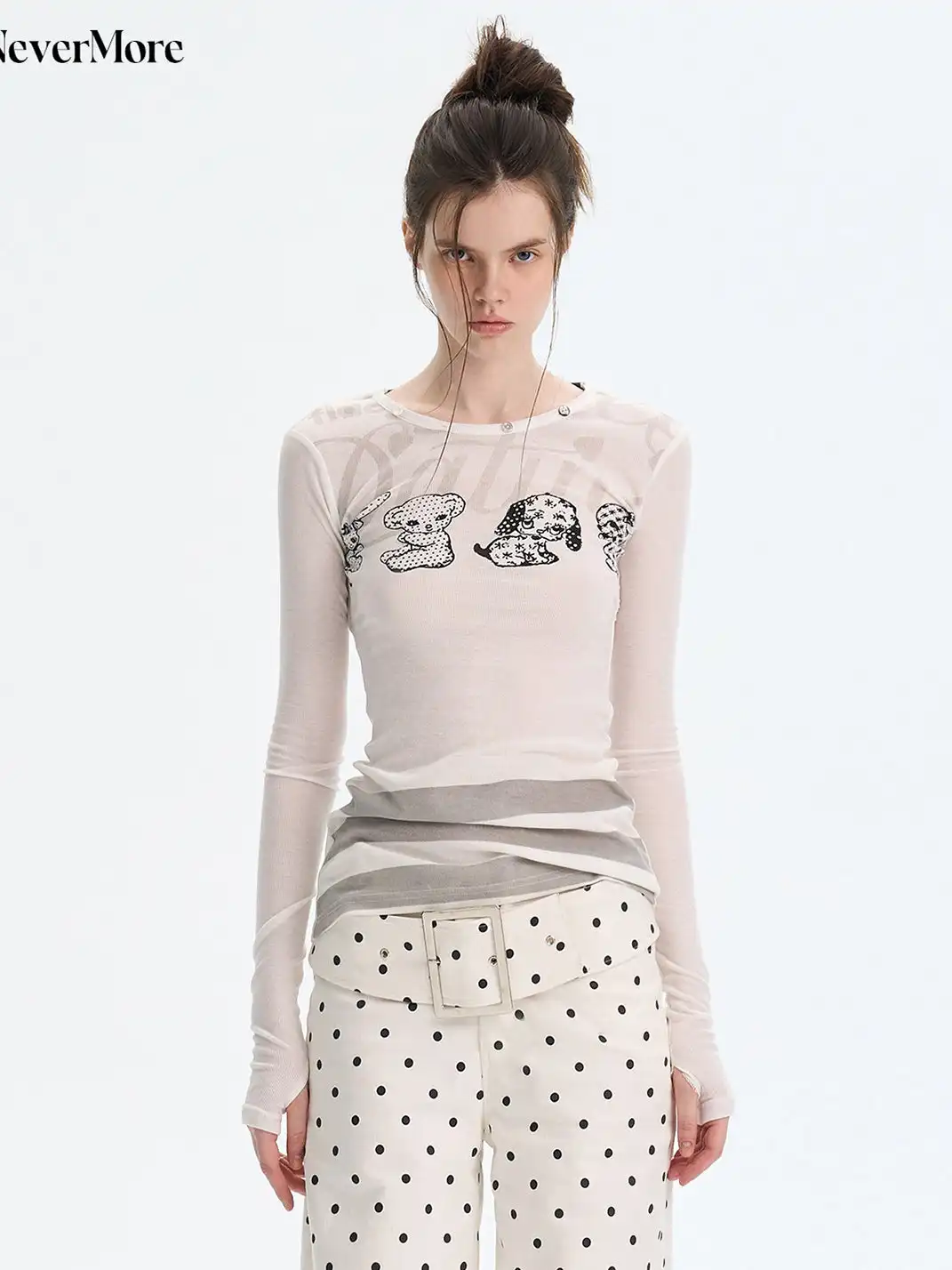 The NeverMore | Puppy Print Faux Two-Piece Knit T-Shirt