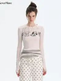 The NeverMore | Puppy Print Faux Two-Piece Knit T-Shirt