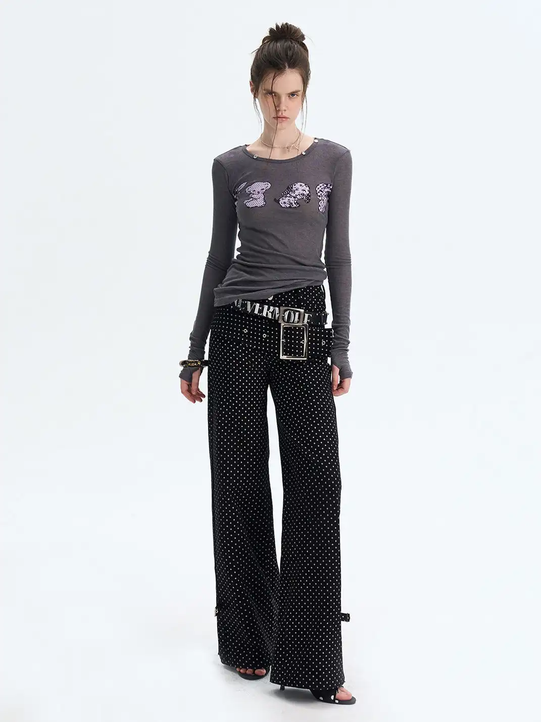 The NeverMore | Puppy Print Faux Two-Piece Knit T-Shirt