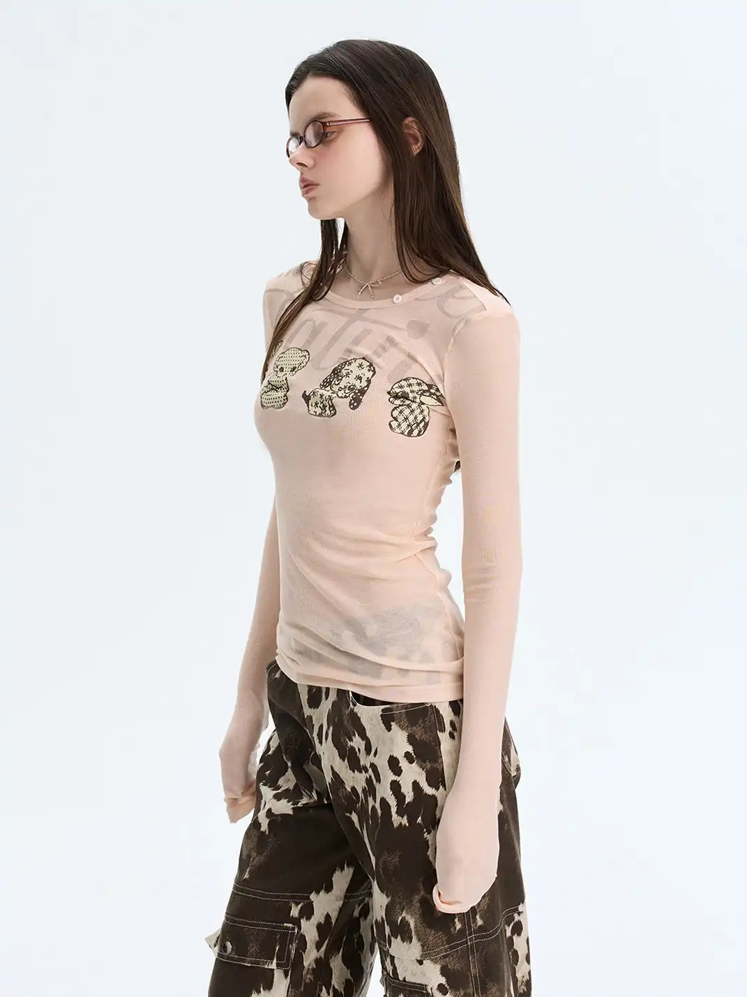 The NeverMore | Puppy Print Faux Two-Piece Knit T-Shirt